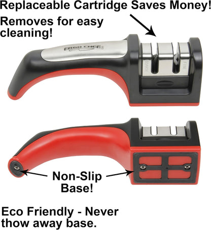 Ergo Chef Fastedge 2 Stage Knife Sharpener, Tabletop Kitchen Knife Sharpener, Tungsten Carbide and Ceramic Inserts, Red