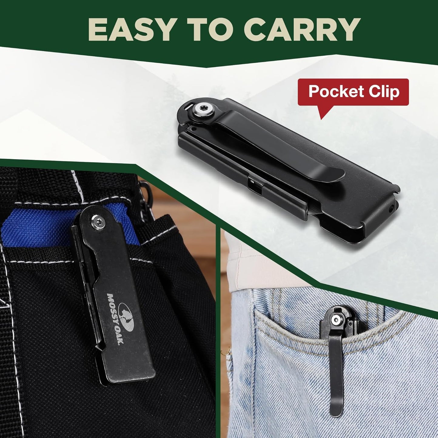 MOSSY OAK 2-pack Folding Pocket Utility Knife Set, Quick Change Box Cutter with Frame Lock, EDC Foldable Razor Knife with Belt Clip, Stone Washed