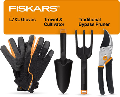 Fiskars 2-Piece Pruning & Veggie Shears Set, Explore Collection Garden Tool Kit, Bypass Pruner for Light Trimming, Vegetable Shears with Serrated Stainless Steel Blades for Harvesting Flowers & Herbs