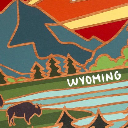 Totally Bamboo North Carolina State Shaped Cutting Board and Charcuterie Serving Platter with Artwork by Summer Stokes, Includes Hang Tie for Wall Display 18" x 8" x 5/8" - Colors A