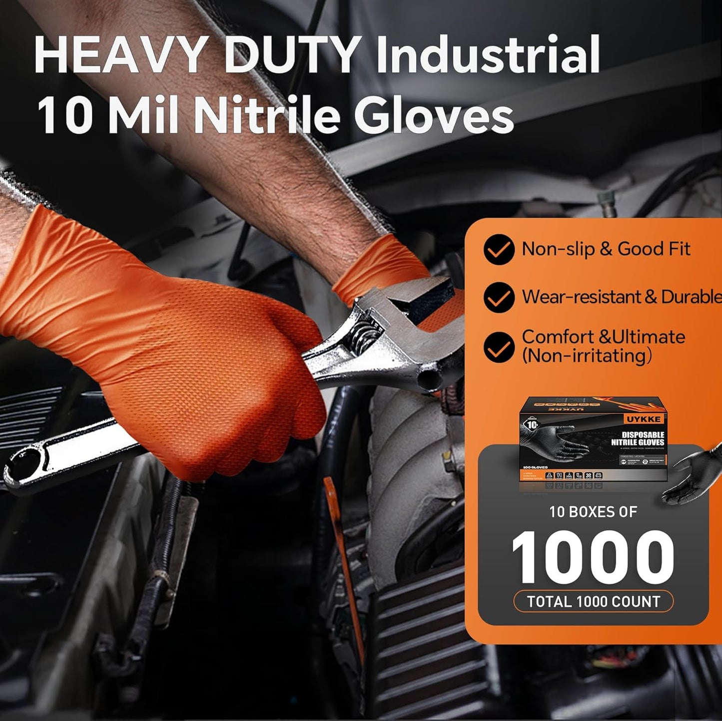 10mil Nitrile Gloves Thick,Industrial Disposable Gloves with Diamond Textured,Heavy Duty Mechanic Glove,Latex Free