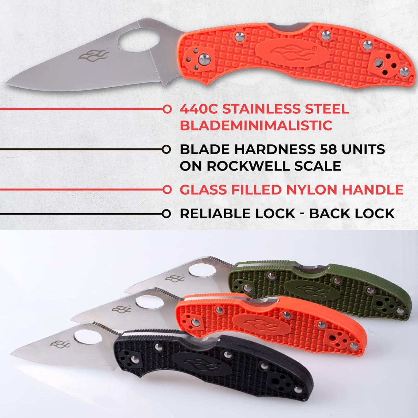 Firebird GANZO F759MS-BL Folding Pocket Knife 440C Stainless Steel Serrated Blade Anti-Slip Handle with Clip Fishing Camping EDC Utility Pocket Knife (Blue)