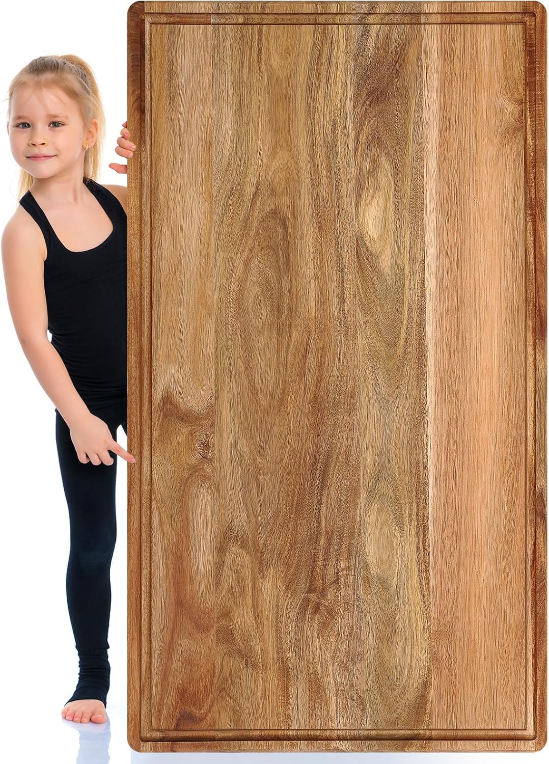 Teenyyou 32 x 18 Large Acacia Wood Cutting Boards for Kitchen Wooden Cutting Board with Juice Groove Extra Large Serving Platter Carving Tray for Meat Cheese(Black)
