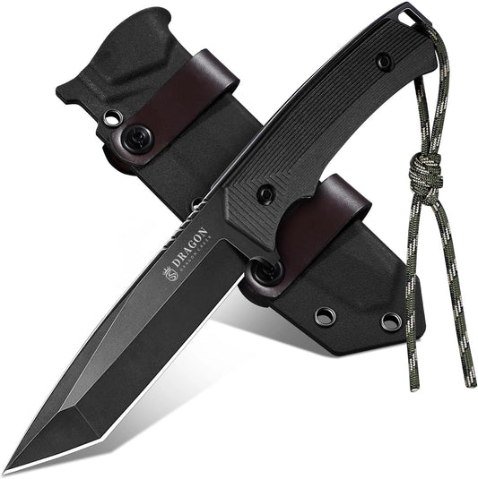 Dragon Creek Fixed Blade Knife - D2 Steel Small Pocket Knife with Adjustable Kydex Sheath for Camping Hiking Birthday Gift Men Green