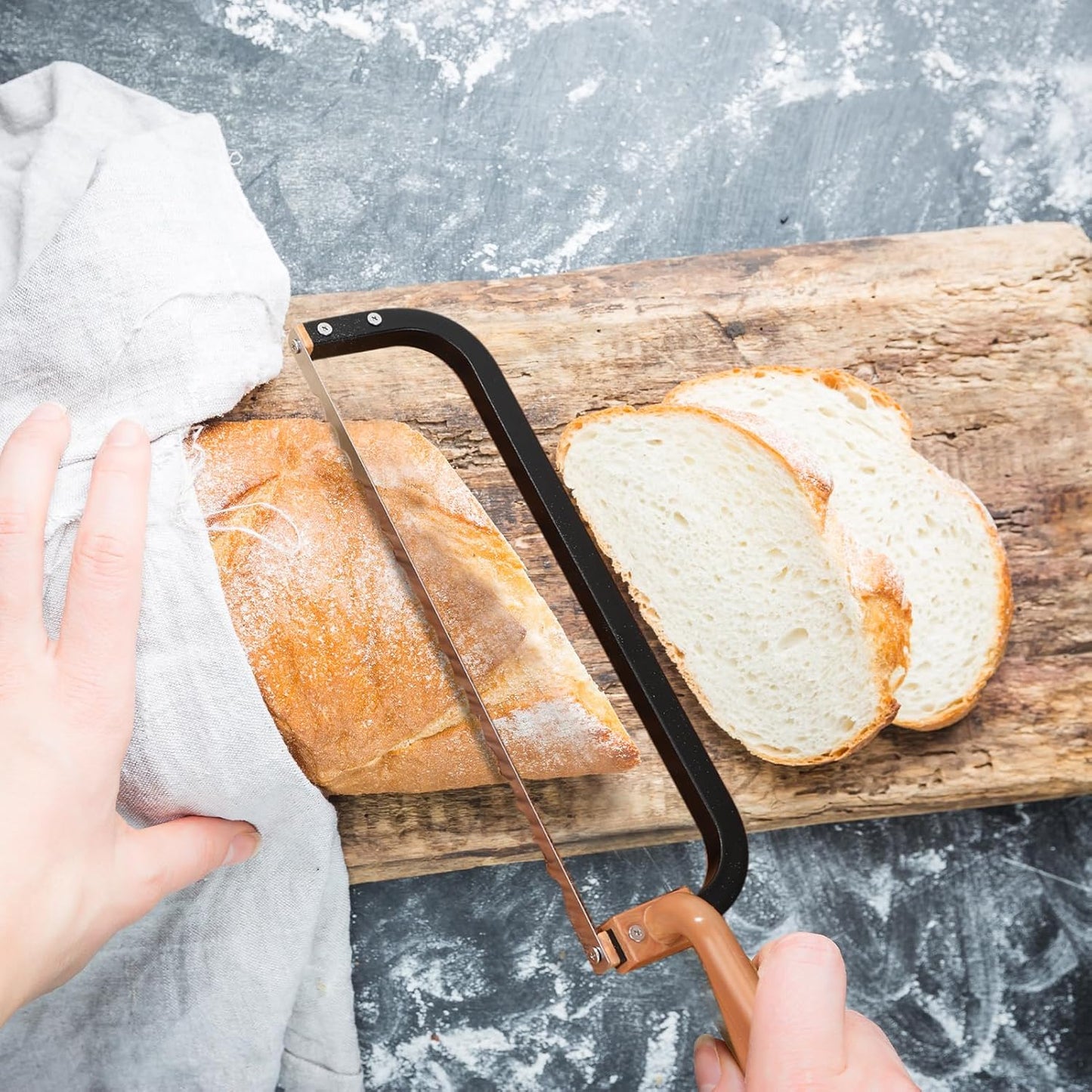 Bread Knife for Homemade Bread Bow Knife 16", Bread Saw Sourdough Slicer Aluminum Alloy Sourdough Cutter Suit for Left & Right Handed People to Cut Baguettes Vegetables Fruits 1Count