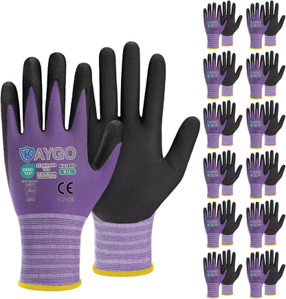 KAYGO Safety Work Gloves MicroFoam Nitrile Coated, 3 Pairs KG18NB,Seamless Knit Nylon Glove for Men and Women, Ideal for Automotive,Warehouse,Construction (Small,Gray)
