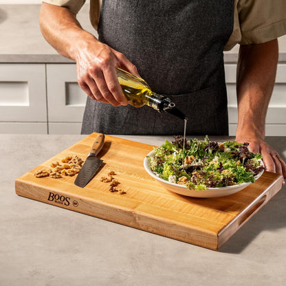 John Boos R-Board Series Rectangular Wooden Maple Cutting Board 20”x15” – 1.5” Thick, 12-lb Reversible Butcher Block with Edge-Grain & Finger Grips – Made in the USA