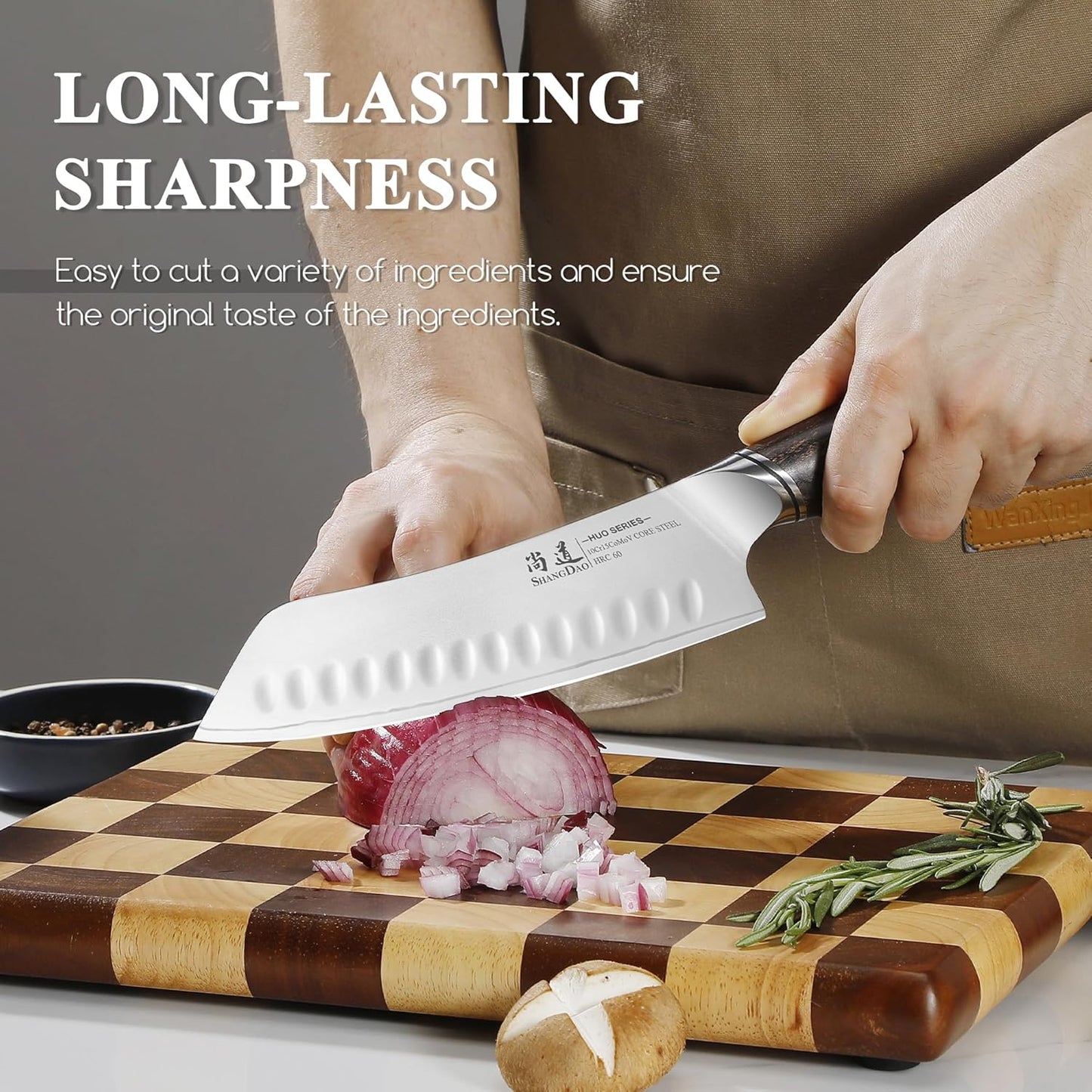 SHANGDAO 7 Inch Japanese Santoku Chef Knife, VG10 Stainless Steel Kitchen Cooking Knife with Pakkawood Handle Gift Box