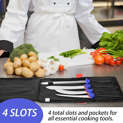 9 Pockets Chef Knife Roll Bag for Knives and Kitchen Utensils, Heavy Duty Knife Bags for Chefs Professional W/Handle, Perfect for Camping, Kitchen, Outdoor Picnic (Knives not Included)