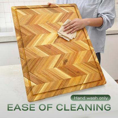 Howizz Acacia Wood Large Cutting Board, Thick End Grain Solid Wood Butcher Block For Kitchen, Non Toxic Pre-Oiled Carving Tray w/Juice Grooves and Easy Grip Handle, 20"x15"x1" (Gift-Ready Box)