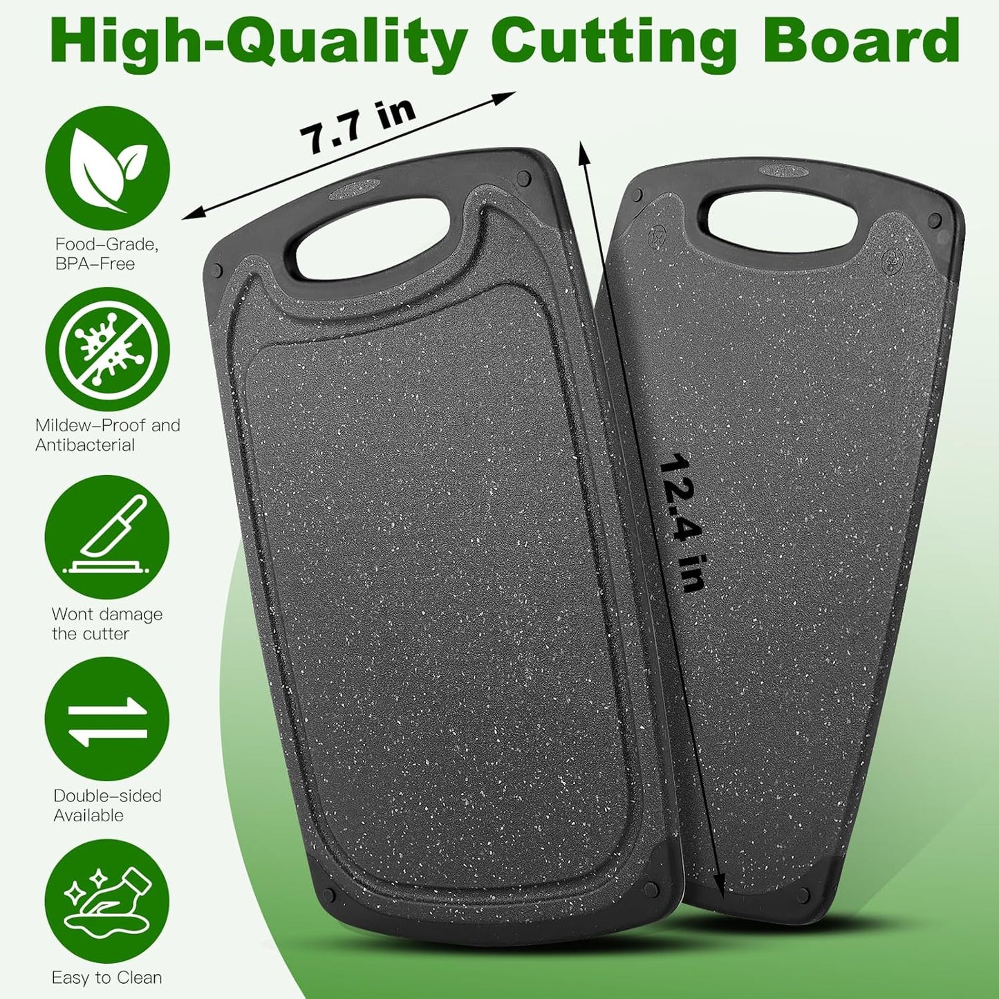 Cutting Boards Set,15.7"×9.4" & 12.5"×7.7" Plastic Chopping Board Set,Made From Natural Food Grade Material,BPA Free&Eco,Non Slip&Juice Groove,Dishwasher Safe,Double-Sided Usable,Dark Grey