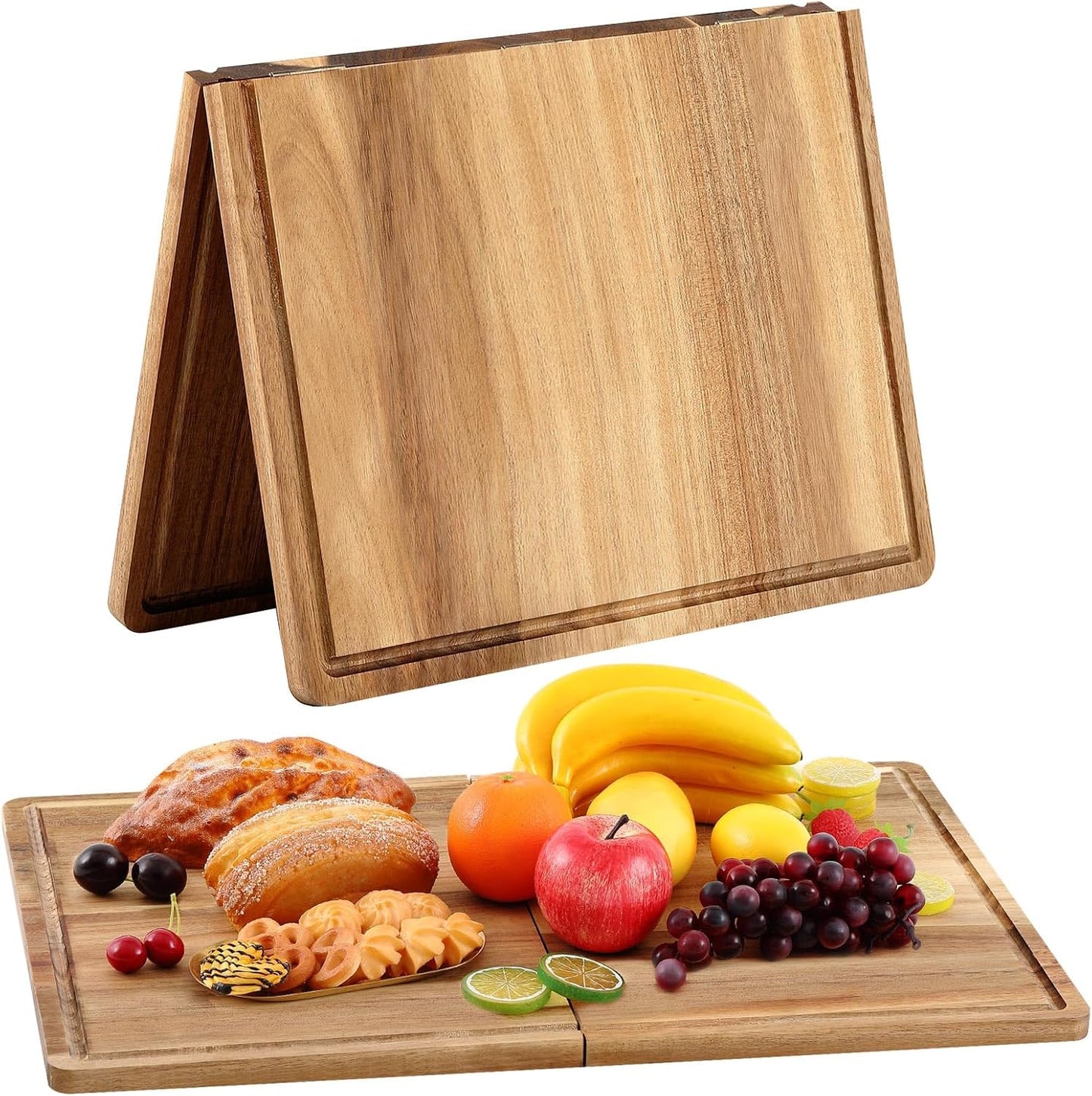 Teenyyou 32 x 18 Large Acacia Wood Cutting Boards for Kitchen Wooden Cutting Board with Juice Groove Extra Large Serving Platter Carving Tray for Meat Cheese(Black)