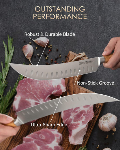 Mitsuharu 6" Fillet Knife for Meat Cutting, SHOMAN Series Sharp Boning Knife with Olive Wood Handle, German Steel Fillet Knife, Super Sharp for Lamb Pork Shoulder Fish