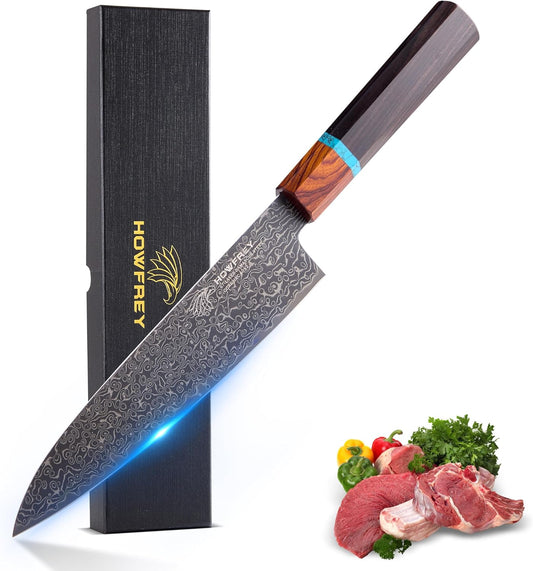 Damascus Chef Knife 8 Inch, 67-Layer Japanese Kitchen Knives Sharp VG-10 High Carbon Stainless Steel with Ergonomic Pakkawood Handles, Elegant Gift Box Packaging for Home and Kitchen