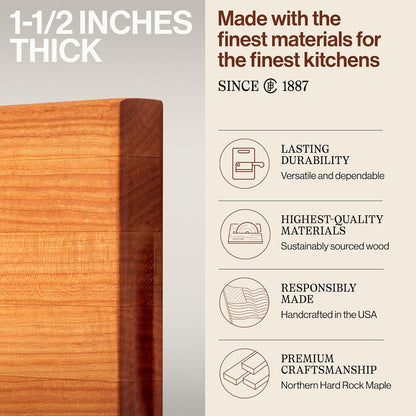 John Boos R-Board Series Rectangular Wooden Maple Cutting Board 20”x15” – 1.5” Thick, 12-lb Reversible Butcher Block with Edge-Grain & Finger Grips – Made in the USA