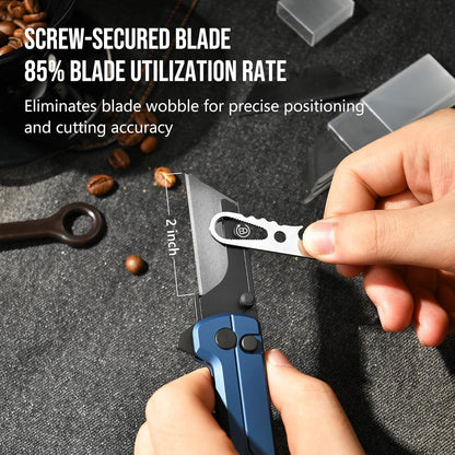 OKNIFE U1 Ultra Titanium Pocket Folding Utility Knife w/Ceramic Blade, Button Lock EDC Box Cutter with Clip for Men Women