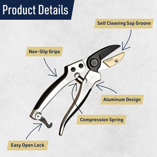 Pruning Shears - Garden Scissors Florist Snips - 2.5” Blades - Flower Scissors for Cutting Fresh Flowers, Trimming, or Harvesting Herbs or Fruit - Pruners for Gardening Tools by Kings County Tools