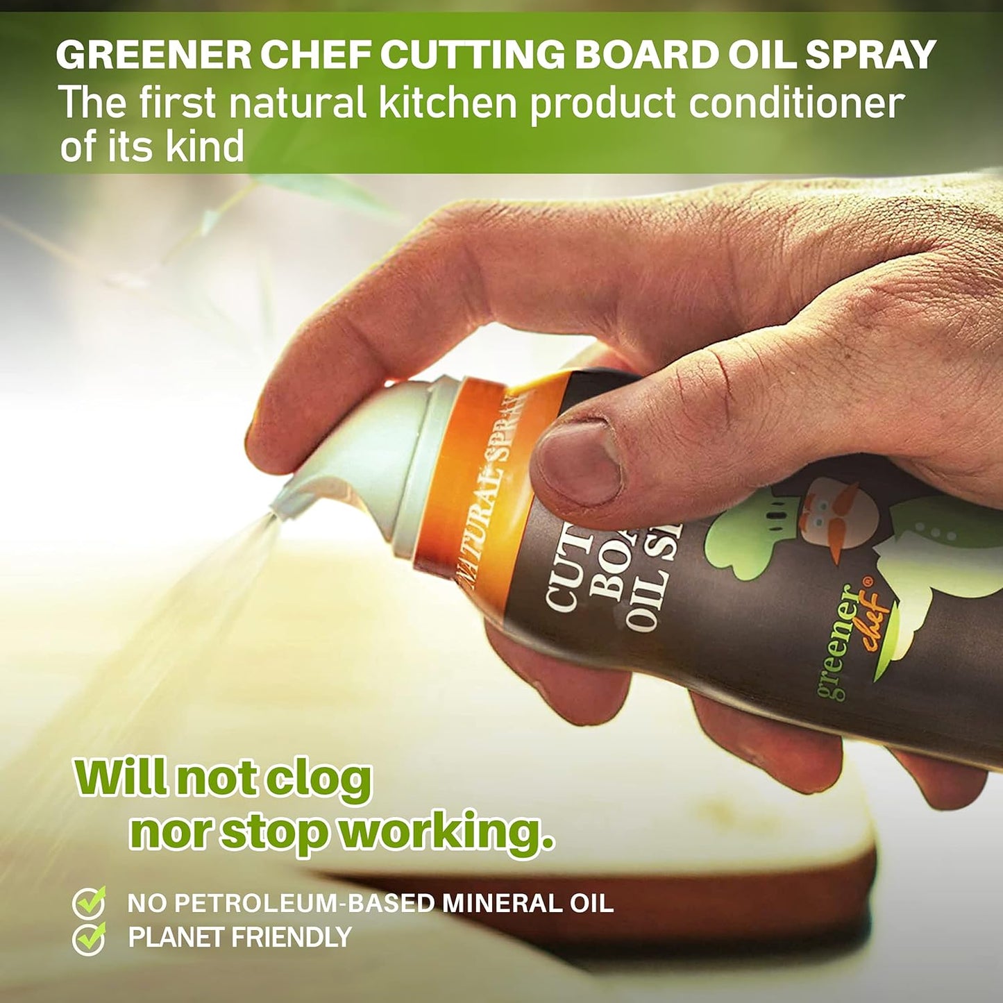 Greener Chef Non Toxic Cutting Board Oil - Innovative Spray for No Mess and Less Waste - Pure Italian Walnut Oil Conditioner for Wood Butcher Blocks, Bamboo Chopping Boards and Wooden Kitchen Utensils