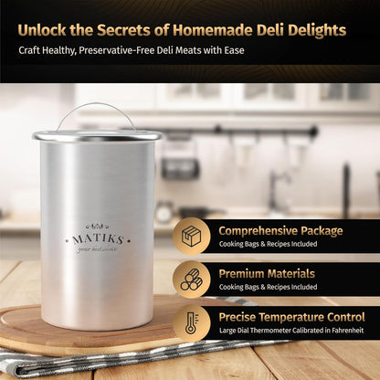 Matiks Deli Meat Press Mold for Deli Meats - Make Your Own Healthy Homemade Ham with This Stainless Steel Lunch Meat Press Maker - Our Ham Maker Includes Bonus Thermometer, Recipes and Cooking Bags