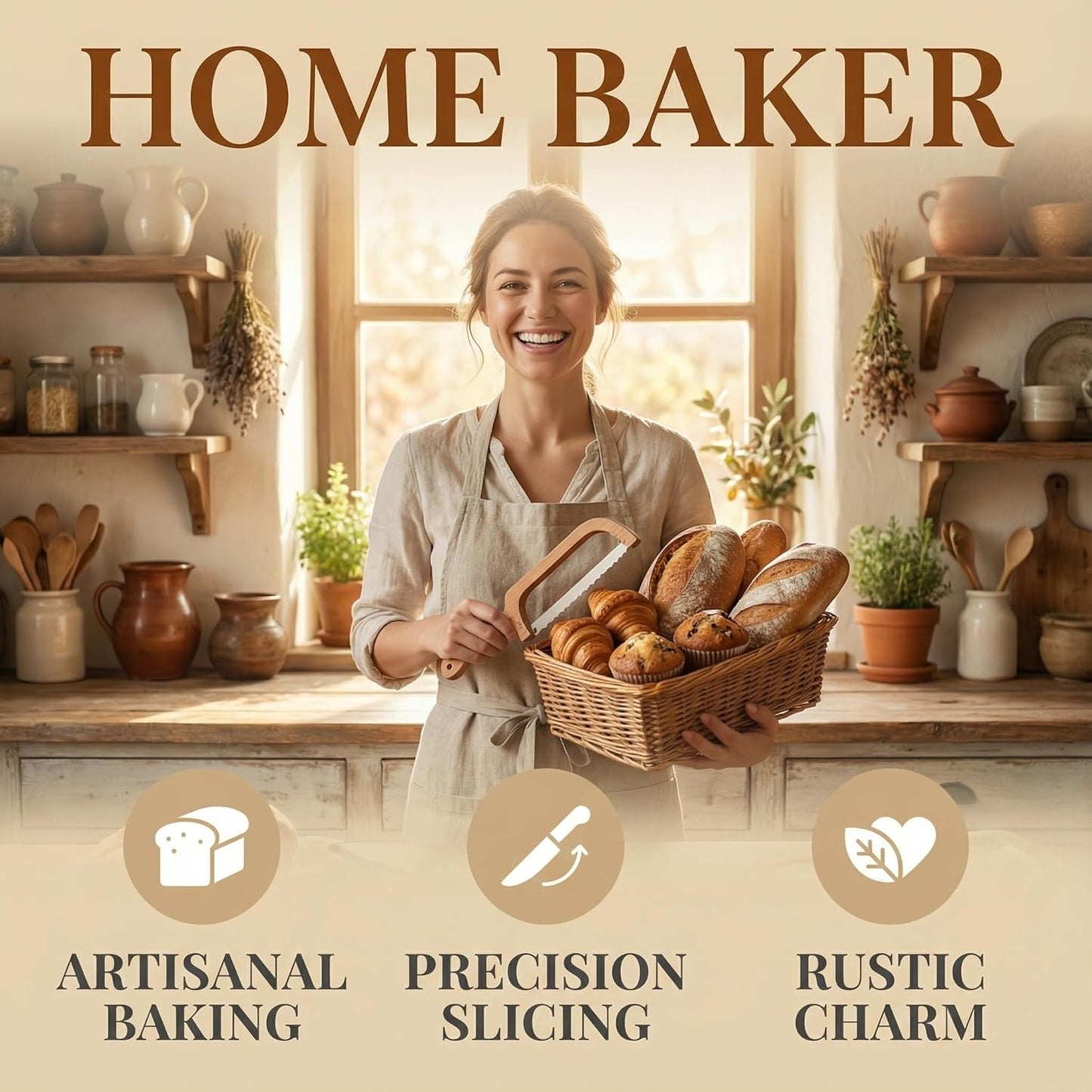 360° Rotatable Blade Wooden Bread Knife, Left-Hand Friendly, Bread Slicer, Bread Bow Saw