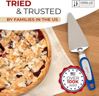 Orblue Pie Server, Essential Kitchen Tool, Serrated on Both Sides, Great for Right or Left Handed Chef, Stainless Steel Flatware , Cake Cutter,White