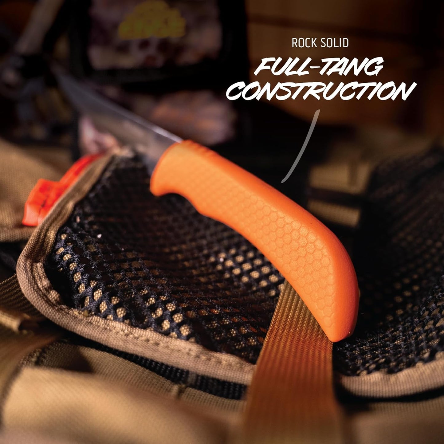 OUTDOOR EDGE WildBone, 4-Piece Hunting Knife Set, Field Dressing & Game Processing Knives - Gut-Hook Skinning & Boning/Fillet Knife, Carbine/Ceramic Sharpener, Camo Belt Scabbard - Deer & Elk