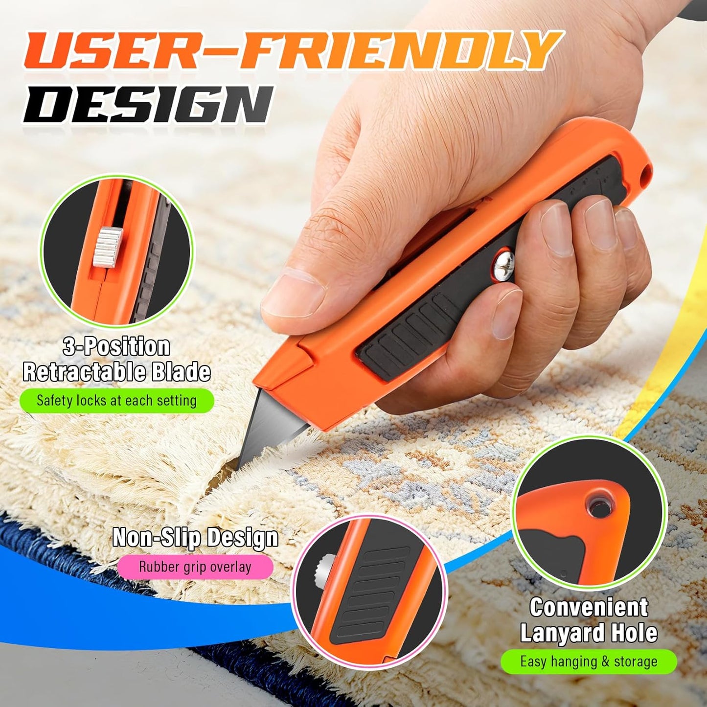 Box Cutter Retractable, Heavy Duty Zinc Alloy Utility Knife, Razor Knife for Cardboard, Boxes and Cartons, Vinyl, Carpet, Leather, Box Opener for Home & Office, Extra 10 Replacement Blades