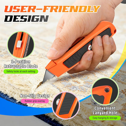 Box Cutter Retractable, Heavy Duty Zinc Alloy Utility Knife, Razor Knife for Cardboard, Boxes and Cartons, Vinyl, Carpet, Leather, Box Opener for Home & Office, Extra 10 Replacement Blades