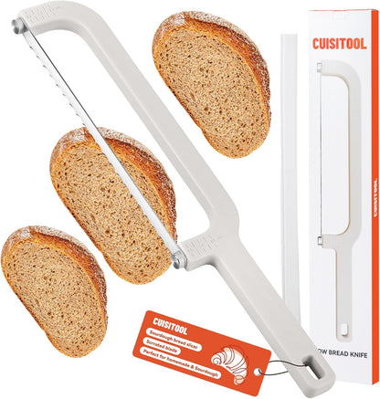 Adjustable Bread Slicer for Homemade Bread, Food-Grade Plastic Bread Knife with Thickness, Dishwasher Safe, Bow Design Easy to Cutting Even Slices for Sourdough, Baguettes and More