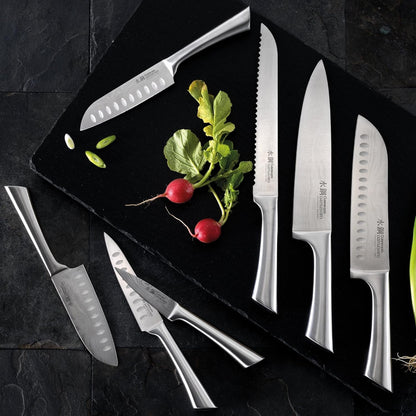 CUISINE::PRO® Damashiro® Utility Knife 4.5in Premium Quality 420J2 Steel, Serrated Blades, Ice Hardened, Seamless Stainless Steel Handle