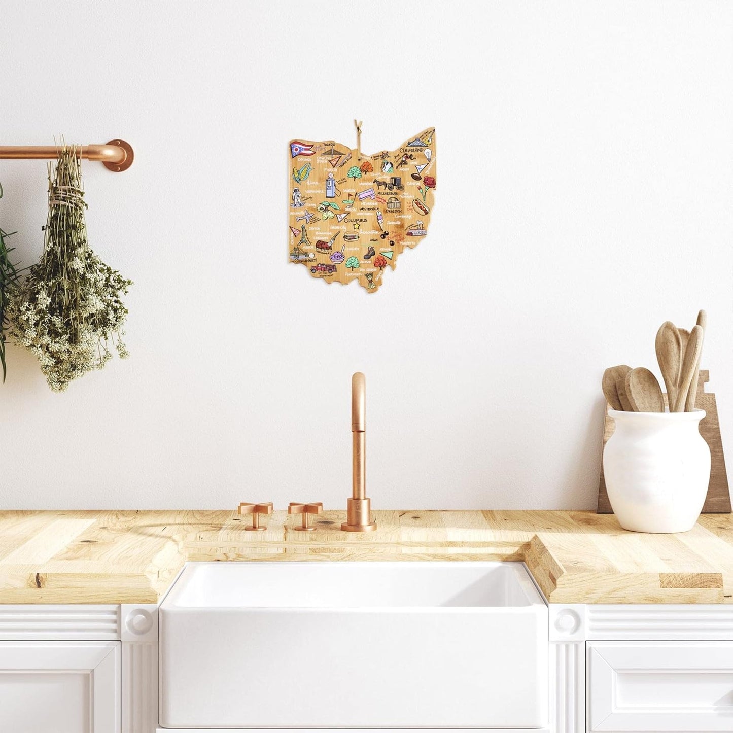 Totally Bamboo Tennessee State Shaped Cutting Board and Charcuterie Serving Platter with Artwork by Fish Kiss, Includes Hang Tie for Wall Display - Colors A