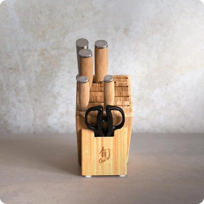 Shun Premier 8 Piece Professional Block Set, Features 6 Shun Premier Knives, Honing Steel and 11-Slot Bamboo Knife Block, Handcrafted Japanese Knife Set, Pakkawood Handles