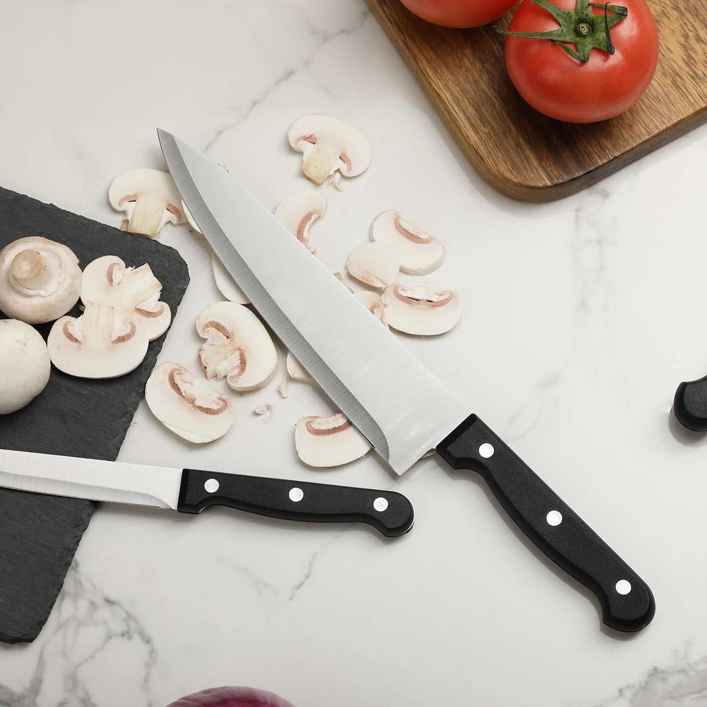 BAMBOO LAND- Kitchen Knife Set, 14 pcs, Stainless Steel Knife Set with Block and Sharpener