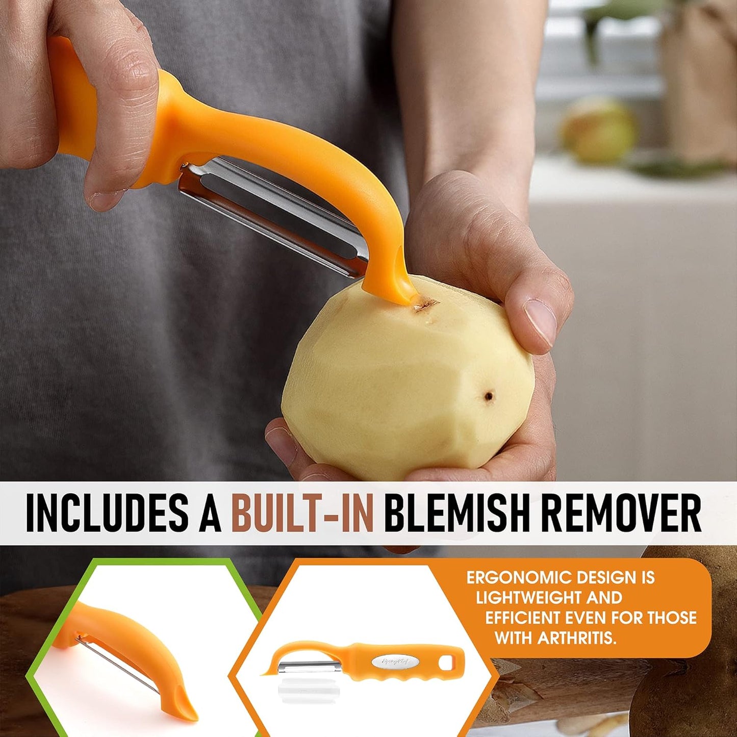 Spring Chef Premium Swivel Vegetable Peeler, Soft Grip Handle and Ultra Sharp Stainless Steel Blades - Perfect Kitchen Peeler For Veggie, Fruit, Potato, Carrot, Apple - Black