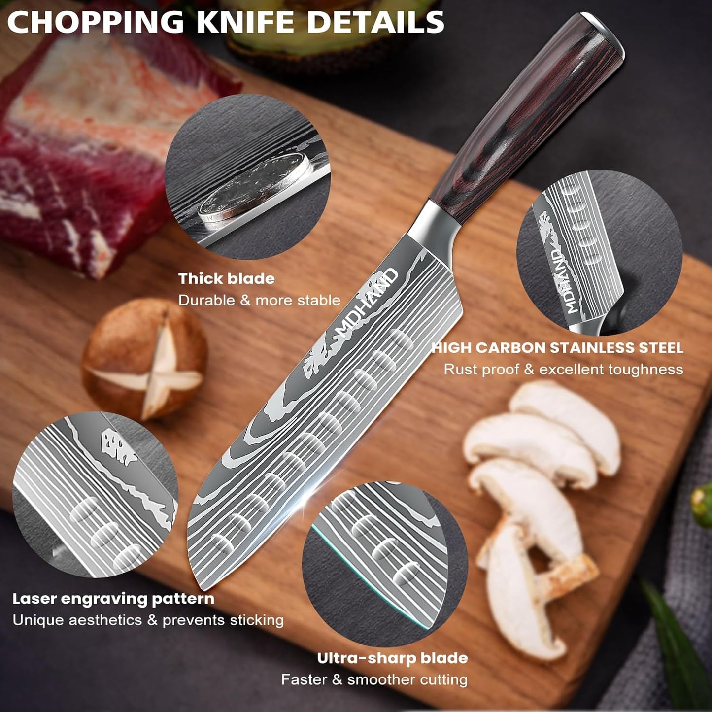 MDHAND 7" Santoku Knife - Ultra Sharp Japanese Chef Knife, Forged German Stainless Steel Chopping Knife with Ergonomic Pakkawood Handle Design, Home Cooking Gifts for Women and Men