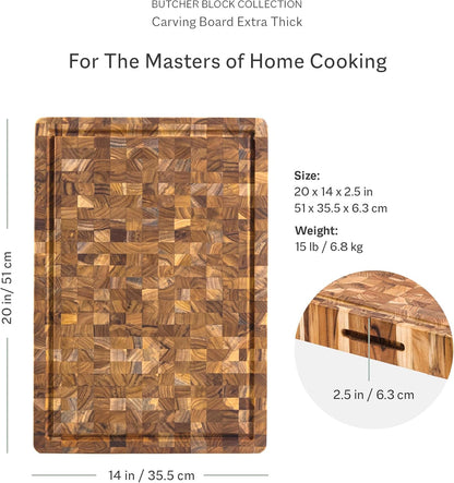 Teakhaus Butcher Block Cutting Board - Large Wooden Cutting Board - Holiday Gift Ideas for Men and Women - Gift-Ready End Grain Wood, Knife Friendly - FSC Certified