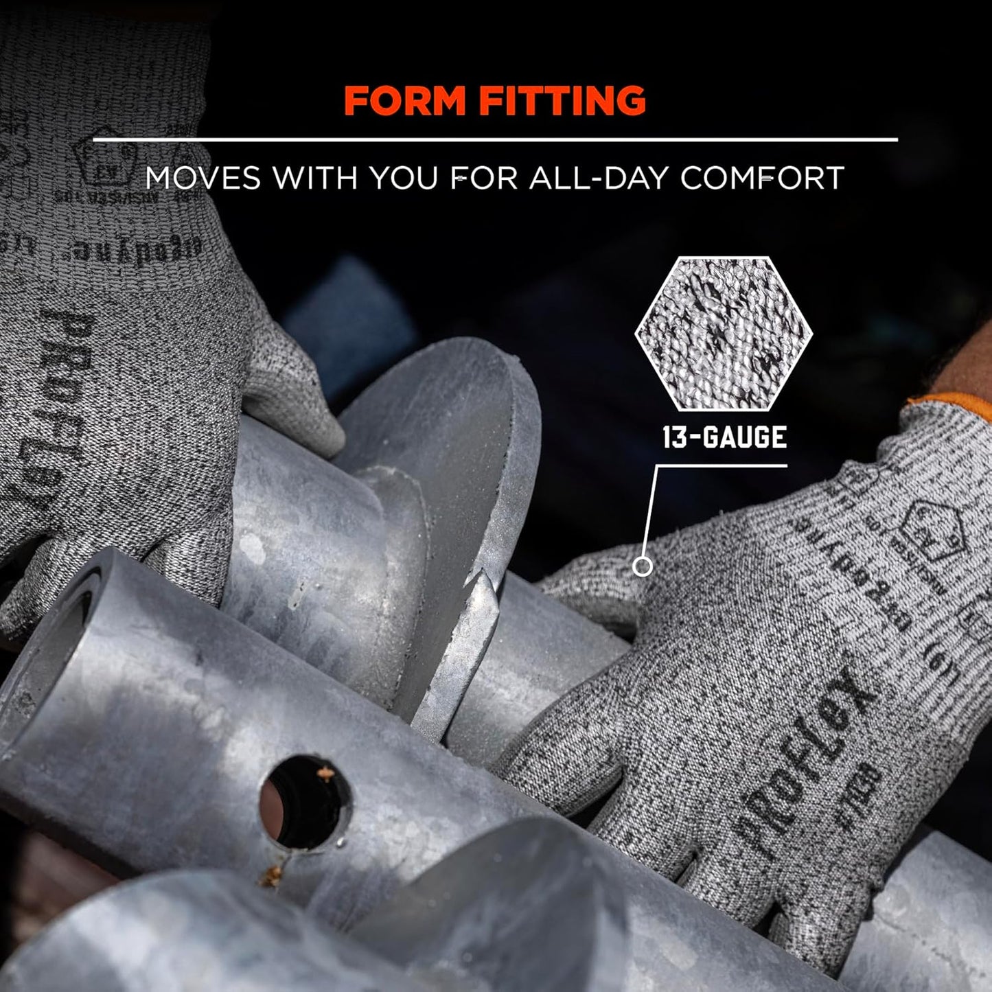 Ergodyne ProFlex 7030 Cut Resistant Work Gloves, ANSI A3, PU Coated Palms for Flexible No Slip Grip, Abrasion Resistant, 13g, 12-Pairs