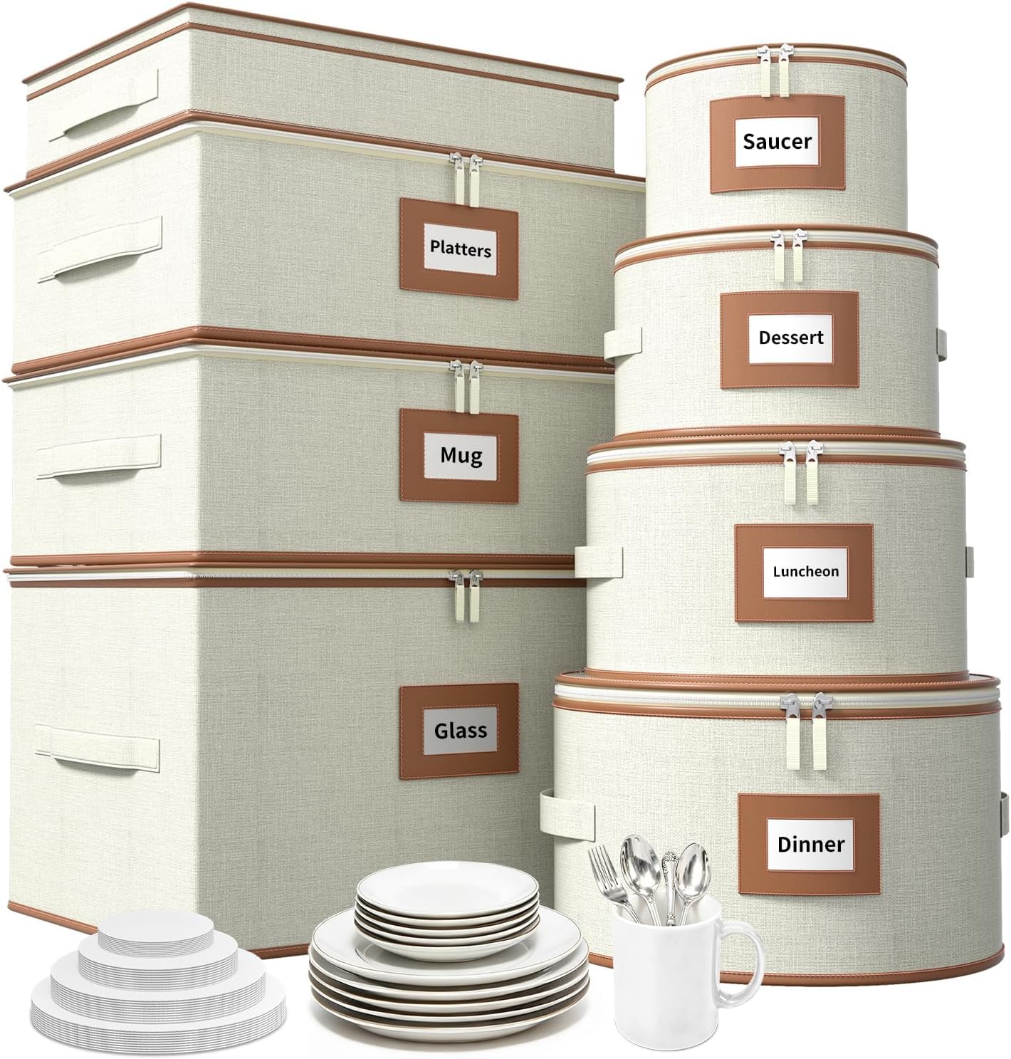 Aokeyee 2-Pack Silverware Storage Box, Sturdy Flatware Organizer with 5 Compartments & Adjustable Dividers, Utensil Case with Clear Lid & Handle for Knives, Forks & Spoons, Gray
