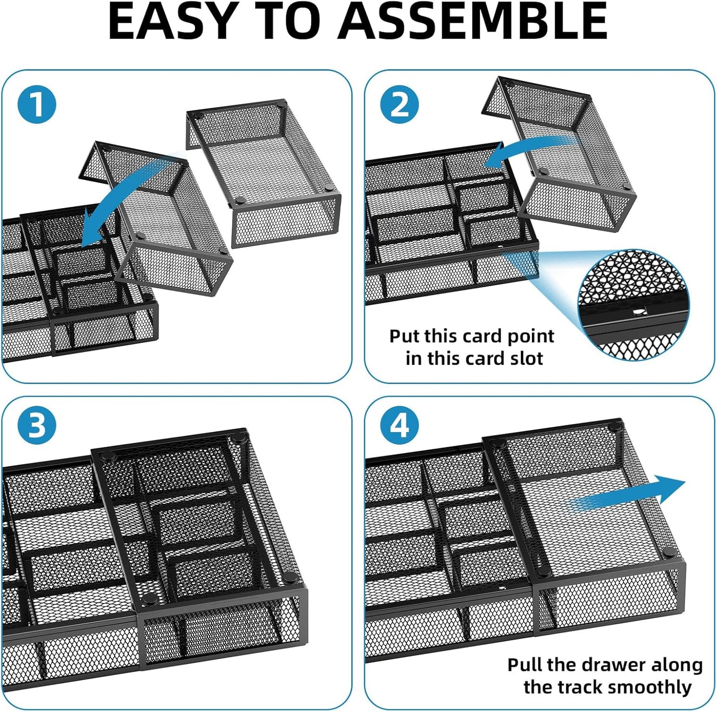 Marbrasse Expandable Desk Drawer Organizer, Mesh Drawer Organizer Tray with 10 Adjustable Compartments, Desk Organizers and Accessories for Office Supplies, Makeup & Vanity (Expandable White-2 pack)