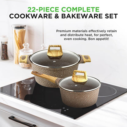 NutriChef 54-Piece Kitchen Cookware Set – Complete Non-Stick Ceramic Pots and Pans Set with Utensils, Bakeware, and Knife Set, Gas, Electric & Induction Compatible, Blush Pink Kitchen Essentials