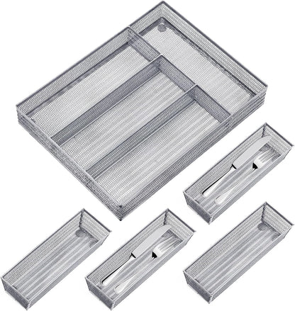 Neudeco Silverware Organizer,Mesh Drawer Organizer for Kitchen，Metal Utensil Organizer for Flatware, Knives, Spoons,Cosmetic (Silver 9 * 3 * 2 inch Pack6)