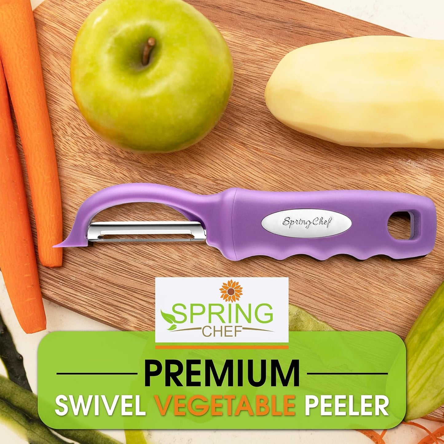 Spring Chef Premium Swivel Vegetable Peeler, Soft Grip Handle and Ultra Sharp Stainless Steel Blades - Perfect Kitchen Peeler For Veggie, Fruit, Potato, Carrot, Apple - Black