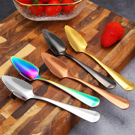 Grapefruit Spoons Serrated Edge, Grapefruit Knife & Spoon Curved Serrated Set, Stainless Steel Grapefruit Utensil Tool Dessert Spoons for Citrus Lemon Kiwi Salads Melon Lime Pitaya Apple Fruit Puree