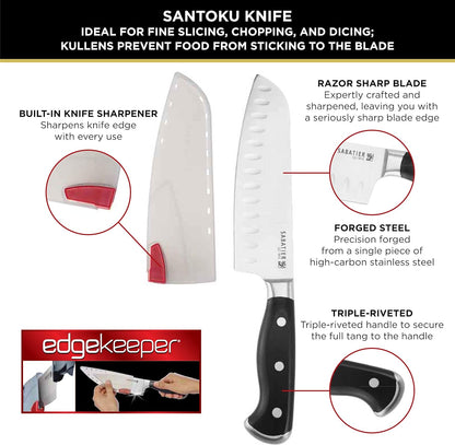 Sabatier Forged Stainless Steel Chef Knife with Edgekeeper Self-Sharpening Blade Cover, High-Carbon Stainless Steel Kitchen Knife, Razor-Sharp Knife to Cut Fruit, Vegetables and more, 8-Inch, Black