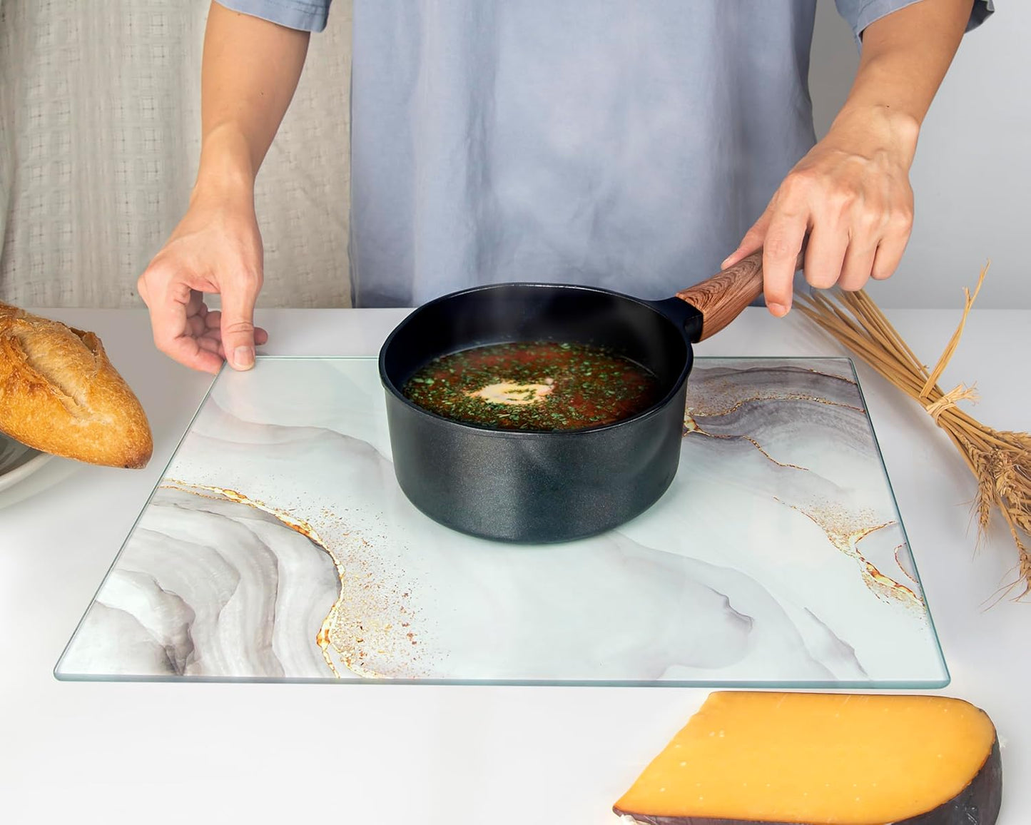 Kitchenville Glass Cutting Board 20”x16”: Tempered Glass Kitchen Counter Protector - Durable- Scratch-Resistant, Heat-Proof - Clear Design