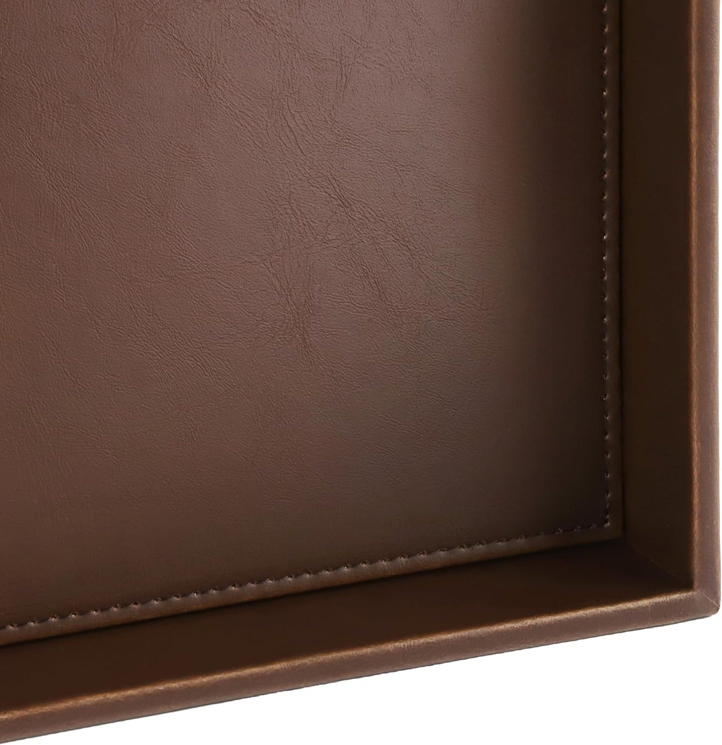 HofferRuffer Faux Leather Vanity Tray, Elegant Desktop Storage Organizer, Decorative Catchall for Perfume, Bathroom Valet, Nightstand or Dresser, 10.2 x 8.4 x 1.8 inches (Grey Stripe)