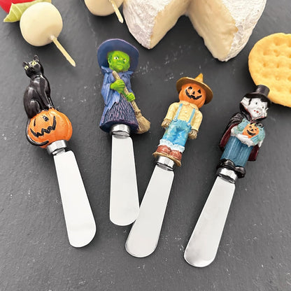Supreme Housewares Harvest Cheese Spreaders, Hand-Painted Resin Handles with Stainless Steel Blades for Spreading Cream Cheese, Butter, and Jam, Assorted Thanksgiving Designs, Set of 4