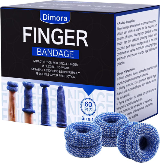 Dimora Finger Cots, Pack of 60 (Medium Size) Finger Protectors, Breathable Bandages for Wound Care, Stretchy Sleeves for Gardening, Fitness and Cargo Handling, White