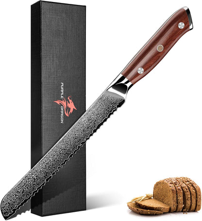 Purple Dragon Damascus Knife Set - 3 PCS Kitchen Knife Set - VG10 Steel Japanese Chef Knives 8 Inch Santoku Knives 7 Inch Paring Knives 5 Inch-Christmas Gift for Men and Women