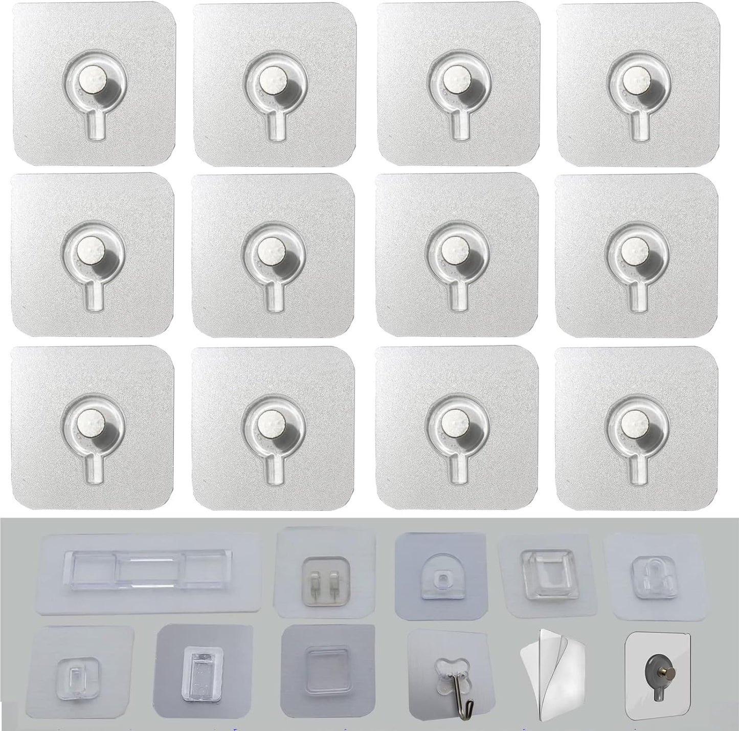 12 PCS Wall Mounted Replacement Sticky pads for Kitchen Bathroom Shower Caddy Organizer Rack Holder Nail Free Adhesive Hooks (Square)